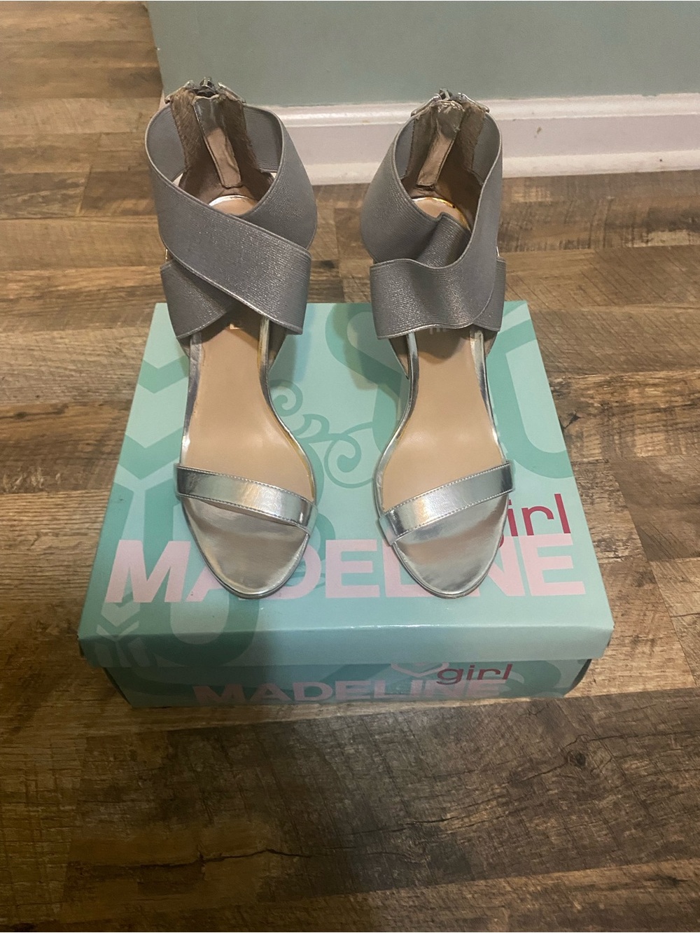 Madeline Silver Metallic Ankle-Strap Heels